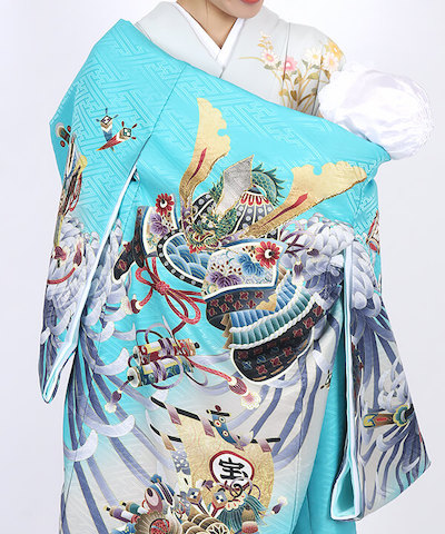 産着(お宮参り) | 水色地に波と宝船