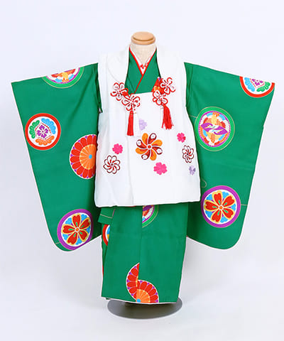七五三(三歳) | 緑地に丸い古典模様