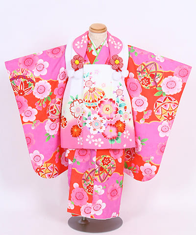 七五三(三歳) | ピンク地に鞠と梅の花