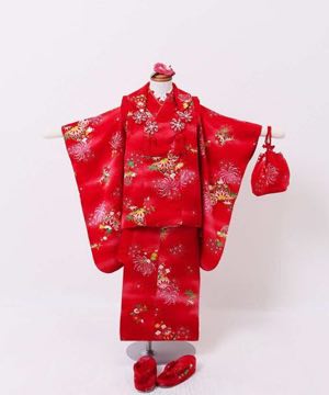 七五三(三歳) | 正絹 赤地に乱菊と鞠(3R-4)