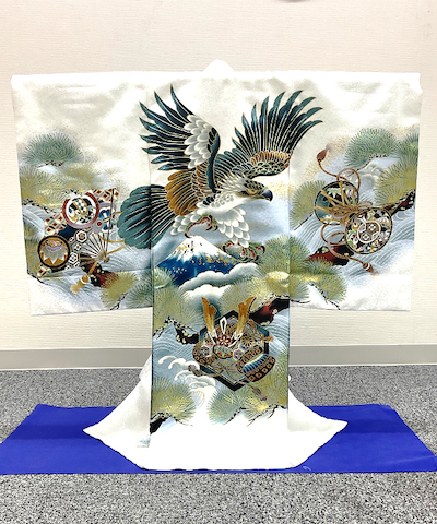 産着(お宮参り) | 白地に鷹と松竹梅 富士山柄