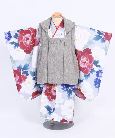七五三(三歳)｜グレー地に大輪の牡丹柄