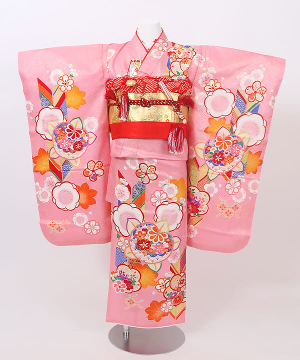 七五三(七歳) | 正絹 ピンク 矢絣と七宝