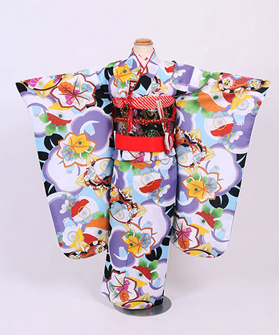 七五三(七歳) |薄紫地に大きな椿と紅葉柄