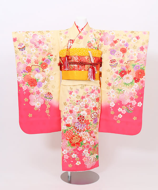 七五三(七歳) | 正絹 淡い黄色地 枝垂れ桜 華美