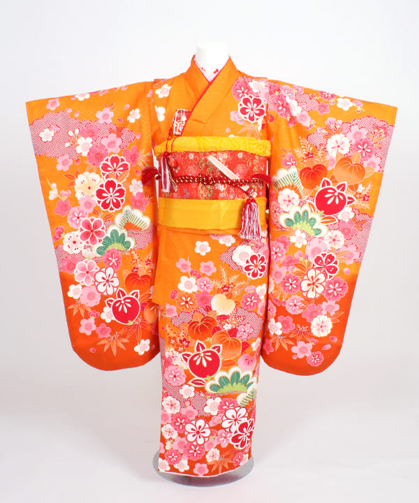 七五三(七歳) | 正絹 橙色 橘と鹿の子雲