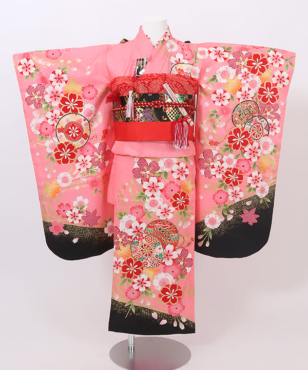七五三(七歳) | 正絹 ピンク 枝垂れ桜に鼓