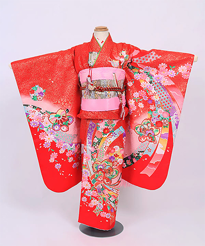 七五三(七歳) |赤地に金の霜降りと熨斗