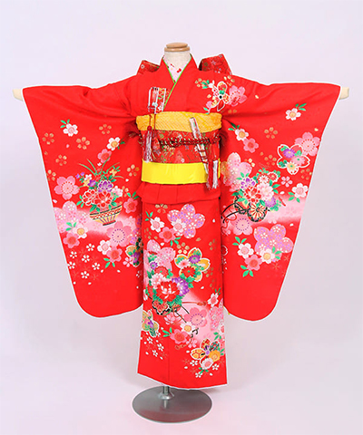 七五三(七歳) |赤地に桜と花車