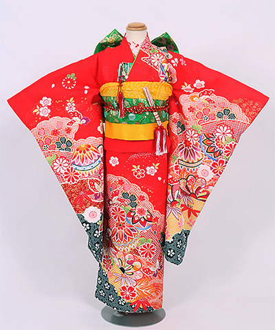 七五三(七歳) |赤地に雲取りと鞠