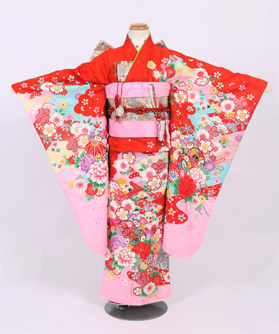七五三(七歳) |赤地に鞠と鼓と花合わせ