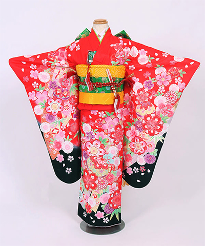 七五三(七歳) |赤地に熨斗と鞠 桜柄