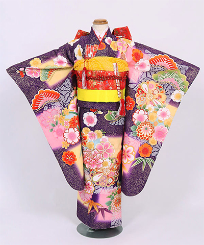 七五三(七歳) |紫地に金の霜降りと松竹梅