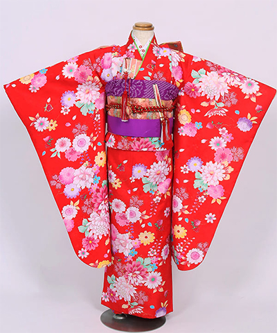 七五三(七歳) |赤地に桜地紋 苺と花合わせ