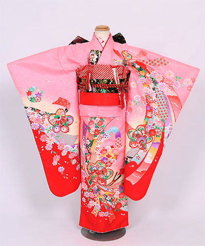 七五三(七歳) |ピンク地に熨斗柄と桜