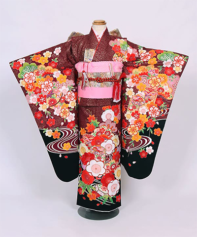 七五三(七歳) |紫に祝い松と御所車