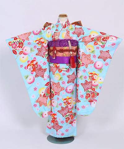 七五三(七歳) |水色地に菊と橘