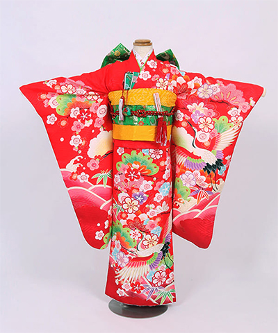 七五三(七歳) |赤地に鶴と松竹梅