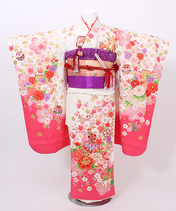 七五三(七歳) | 正絹 白地に桃色ぼかし 枝垂れ桜 華美