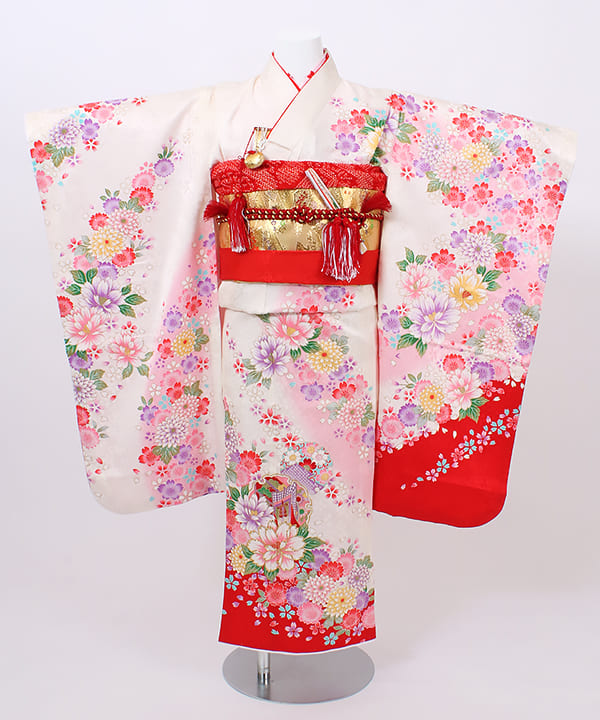 七五三(七歳) | 正絹 白地 雪輪文様 桜地紋