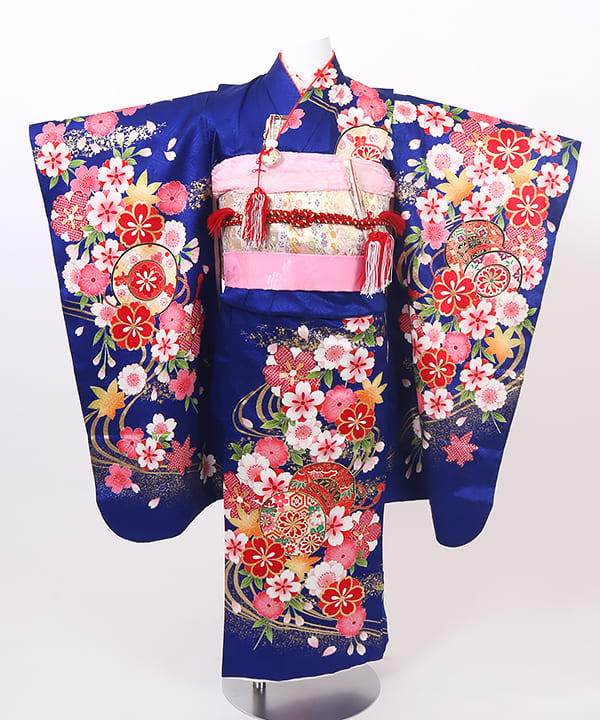 七五三(七歳) | 正絹 青地 枝垂れ桜と鼓