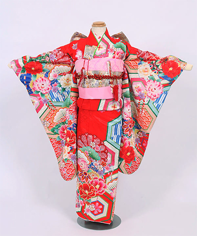 七五三(七歳) |赤地に多様な亀甲紋