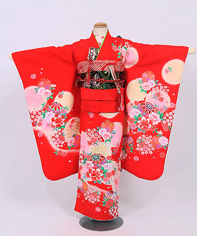 七五三(七歳) |赤地に鞠と季節の花