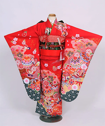 七五三(七歳) |赤地に雲取りと鞠