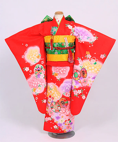 七五三(七歳) |赤地に鼓と花霞