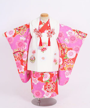七五三(三歳)| ピンク地に梅とまり