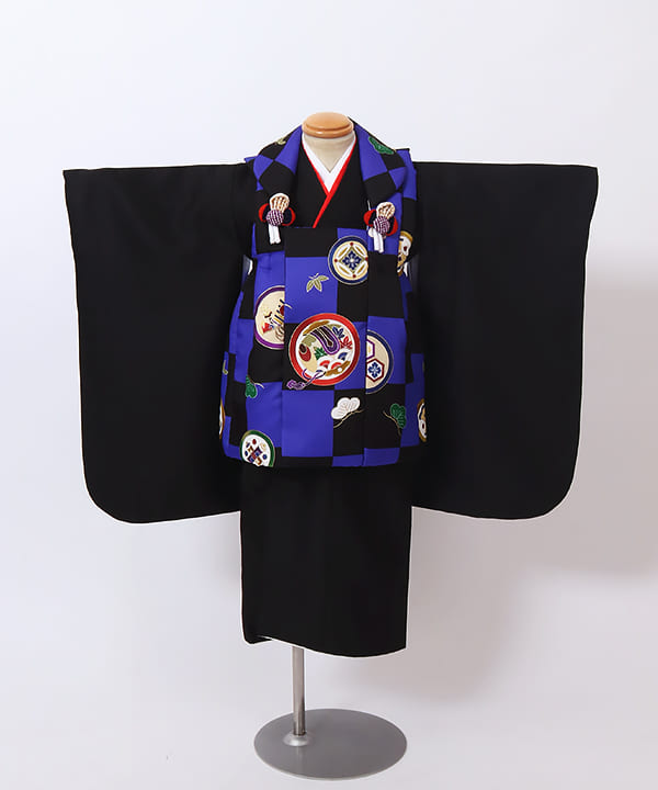 七五三（三歳男の子）| 黒地に市松と丸紋