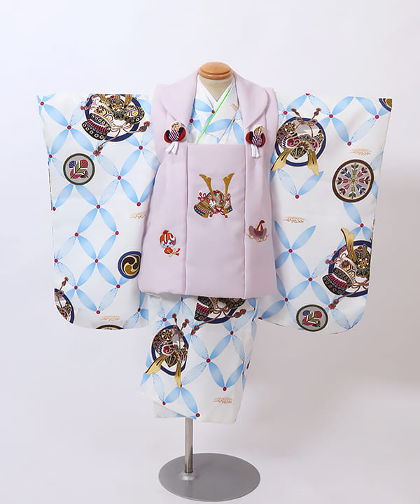 七五三（三歳男の子）| 白地に水色模様と淡紫被布