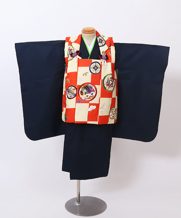 七五三（三歳男の子）| 紺地に市松模様の被布