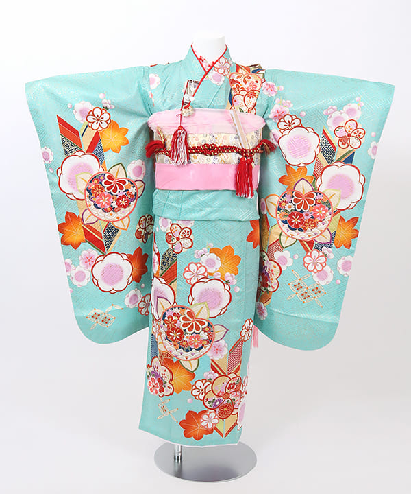 七五三(七歳) | 正絹 水色 矢絣と七宝