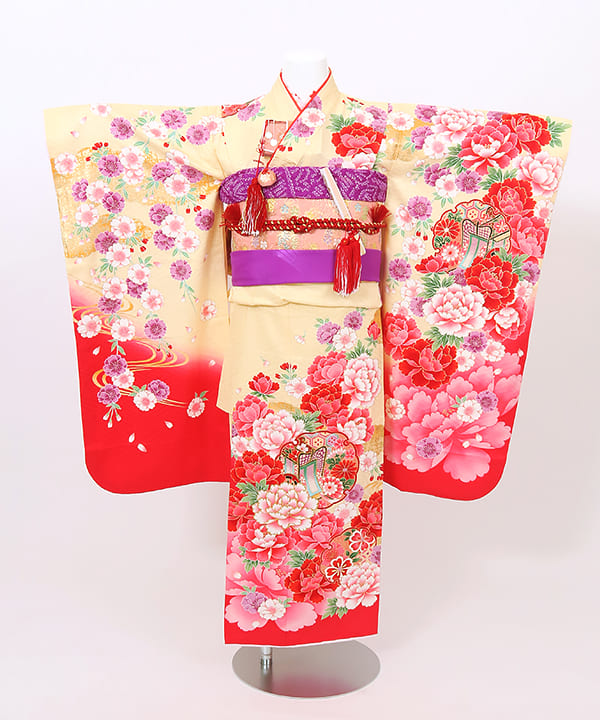 七五三(七歳) | 正絹 淡い黄色 枝垂れ桜と御所車