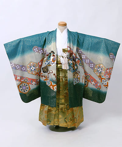 七五三(五歳) | 緑地に熨斗と花文様