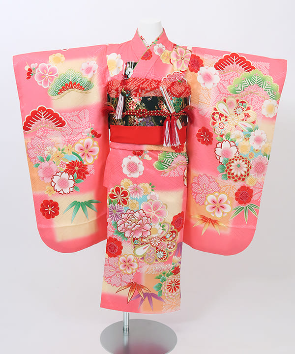 七五三(七歳) | 正絹 ピンク 松竹梅と八重桜