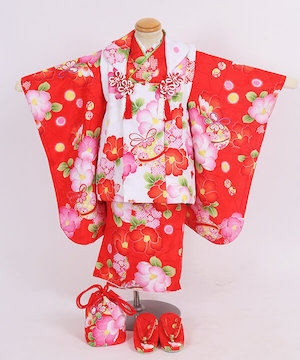 七五三(三歳) | 赤地に梅と手毬文