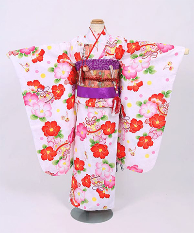 七五三(七歳) |白地に椿と小鞠