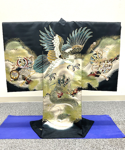 産着(お宮参り) | 鷹と龍に末広と小槌 黒