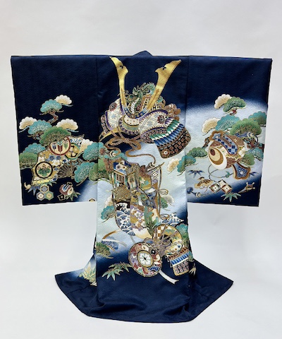 産着(お宮参り)|紺色地に大兜と松