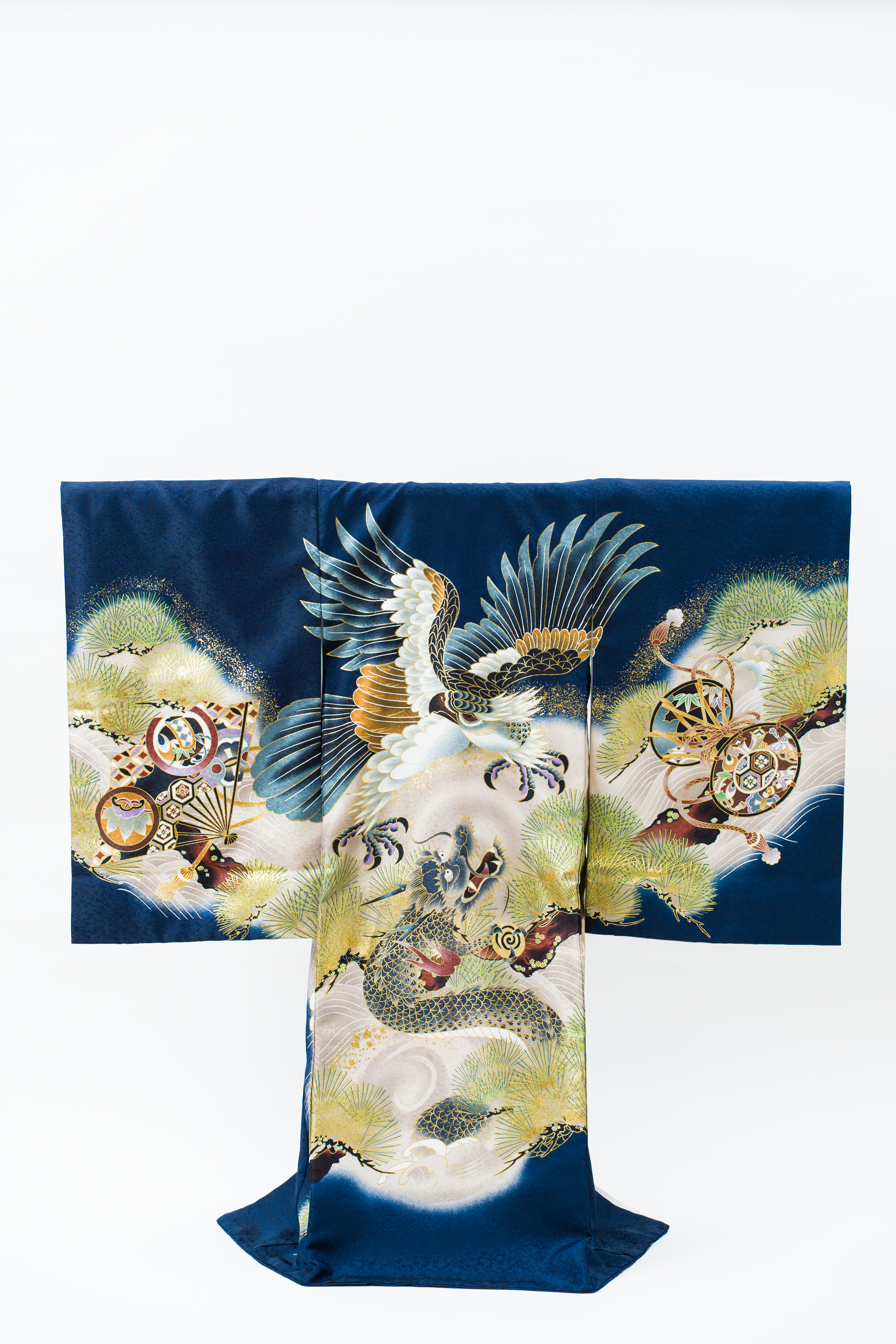 産着（お宮参り）| 紺地に鷹と龍と松