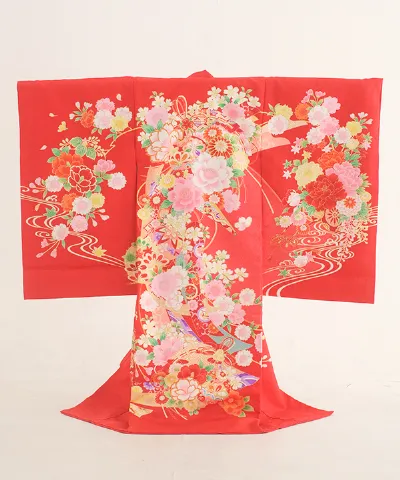 産着(お宮参り) | 赤地に花車と四季花