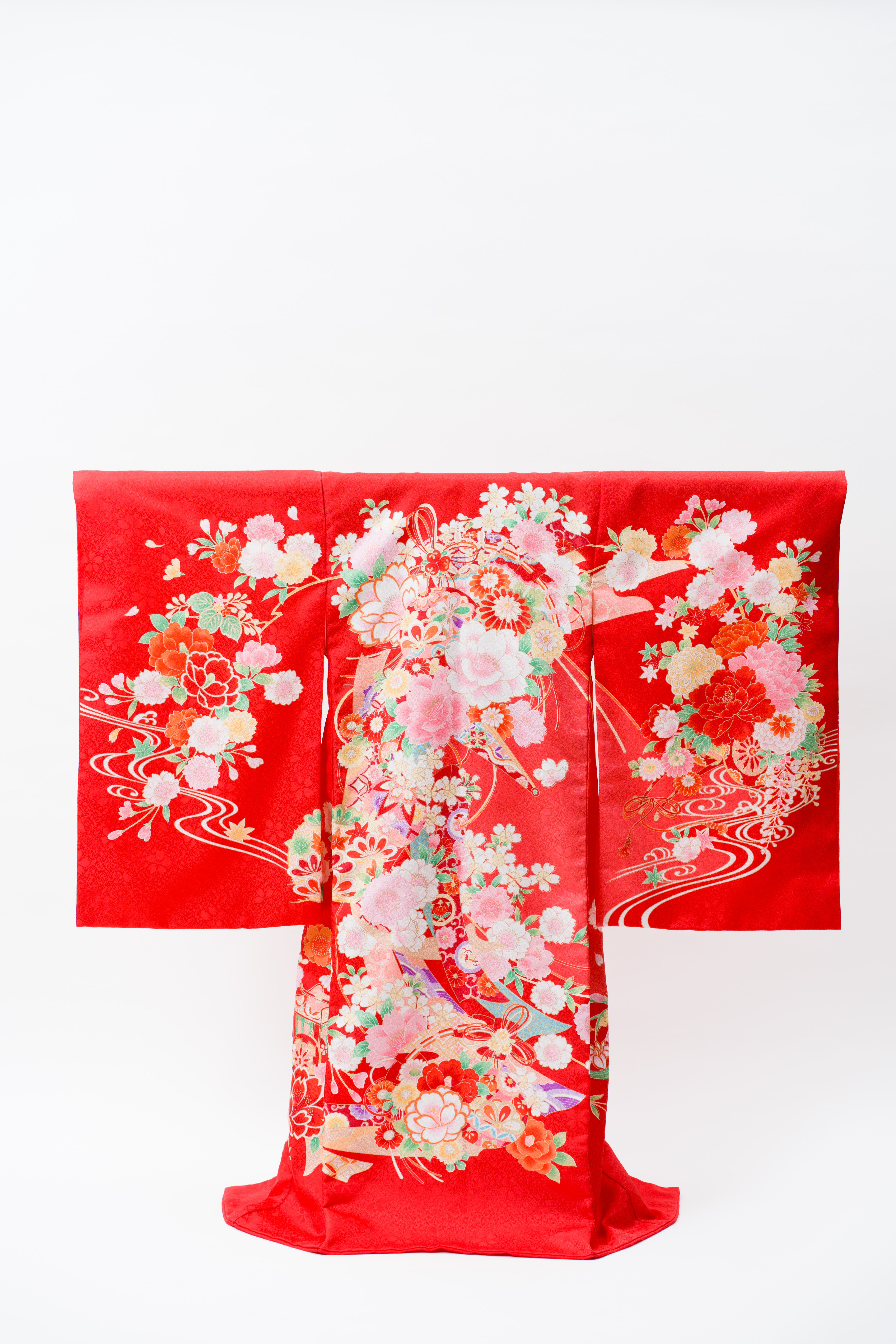 産着(お宮参り) | 赤地に花車と四季花