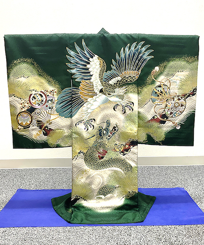 産着(お宮参り) | 鷹と龍に末広と小槌 緑