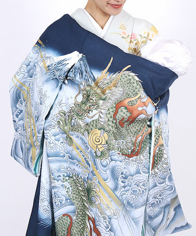 産着(お宮参り)|龍と富士山 荒波模様