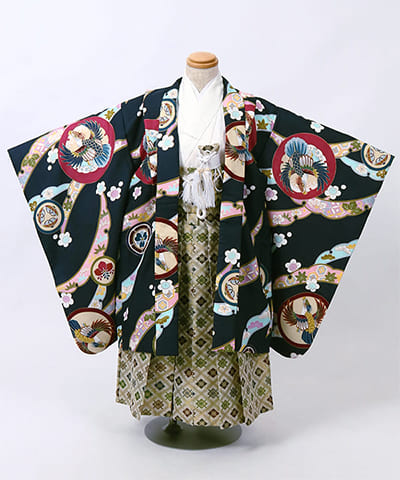 七五三(五歳) | 黒地に鷹と束ね熨斗文様