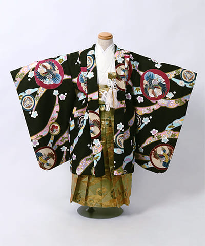 七五三(五歳) | 黒地に鷹と宝尽くし文様