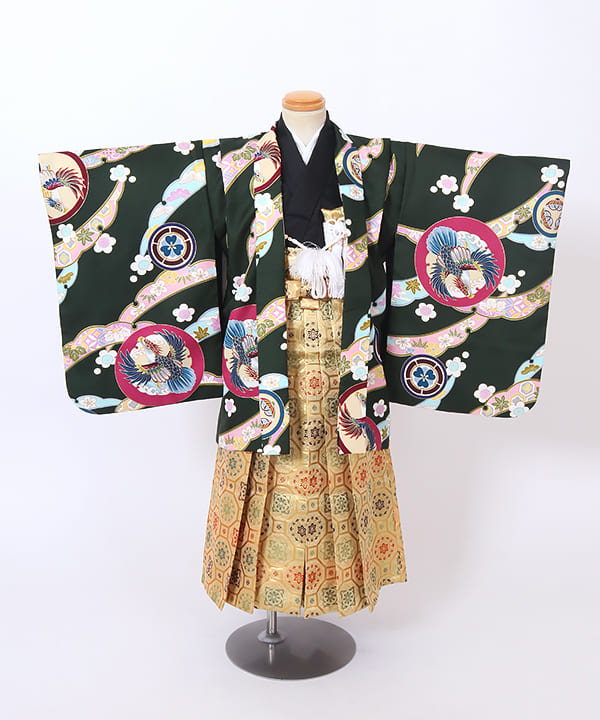 七五三(五歳) | 深緑地に鷹と花文様