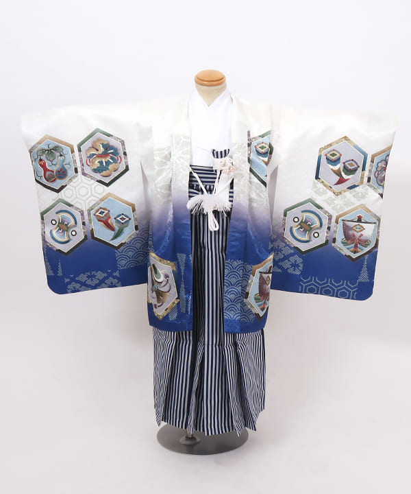 七五三(五歳) | 白×青ぼかしに吉祥文様